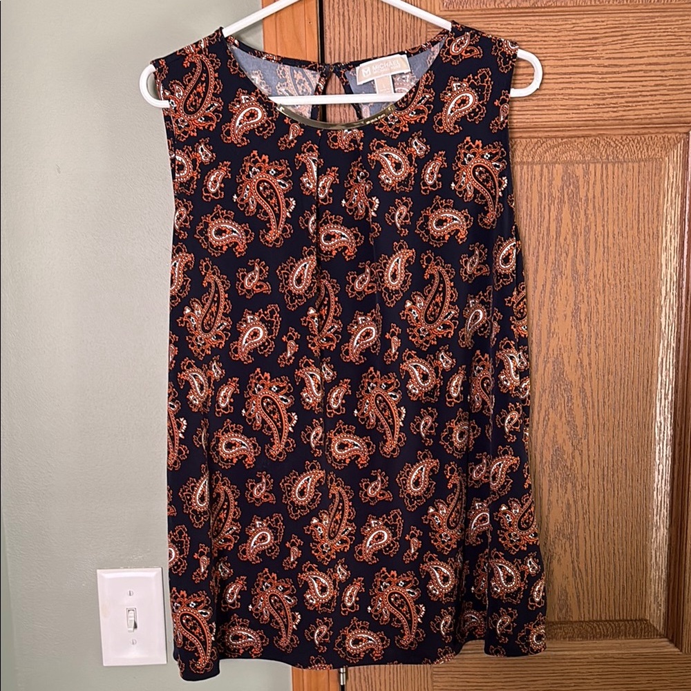 Michael Kors Navy and Orange Paisley Top